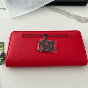 Badgley Mischka Vegan Pebble Leather Zipper all Around Long Wallet Red